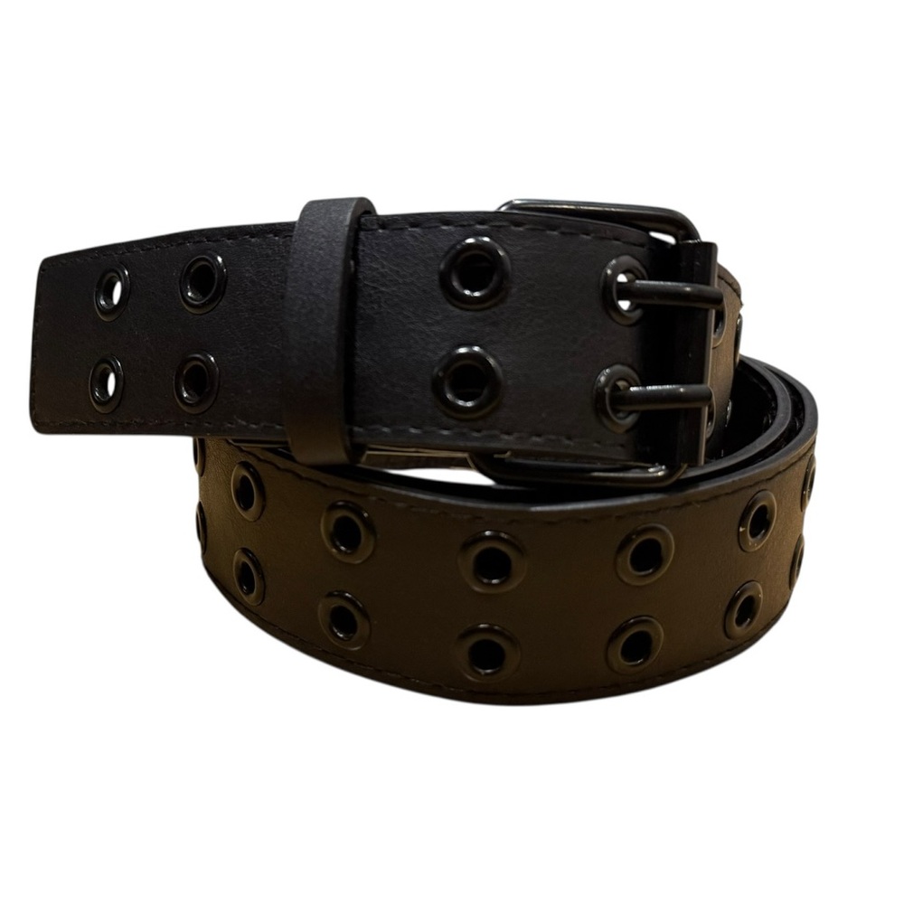Black Faux Leather Grommet Belt 52” length